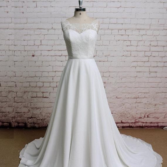 White Ivory Chiffon Wedding Dress Backless Wedding Dress Sexy Wedding Dress A Line Wedding 3889